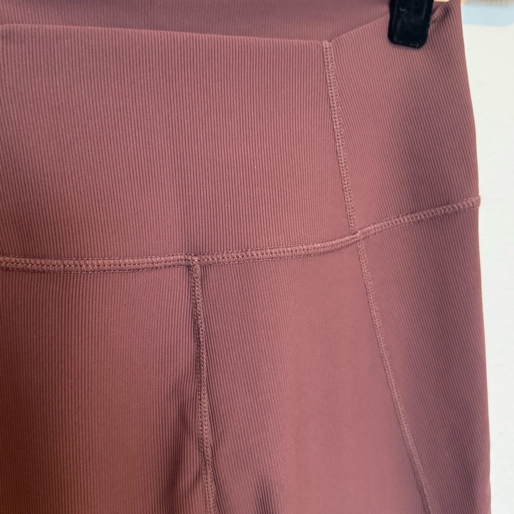 WILO Ribbed High-Waisted Ruched Ankle Leggings Brown Size Large NWOT